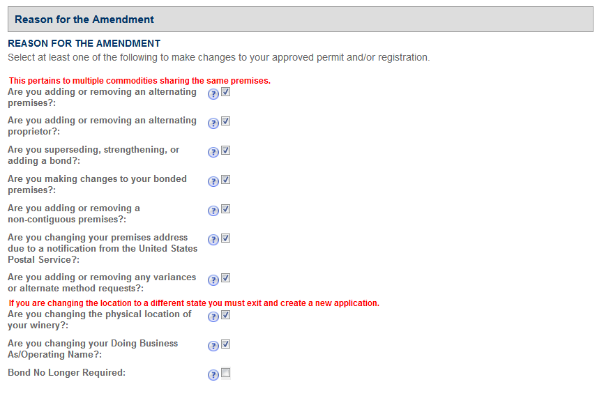 Permits Online screenshot 2: Step 1: Select amendment