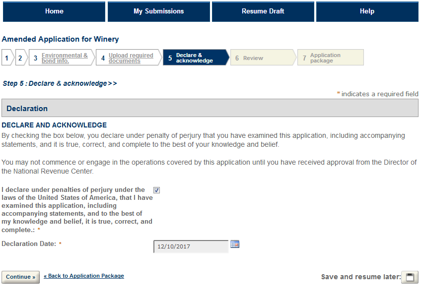 Permits Online screenshot 25: Step 5: Declare & acknowledge
