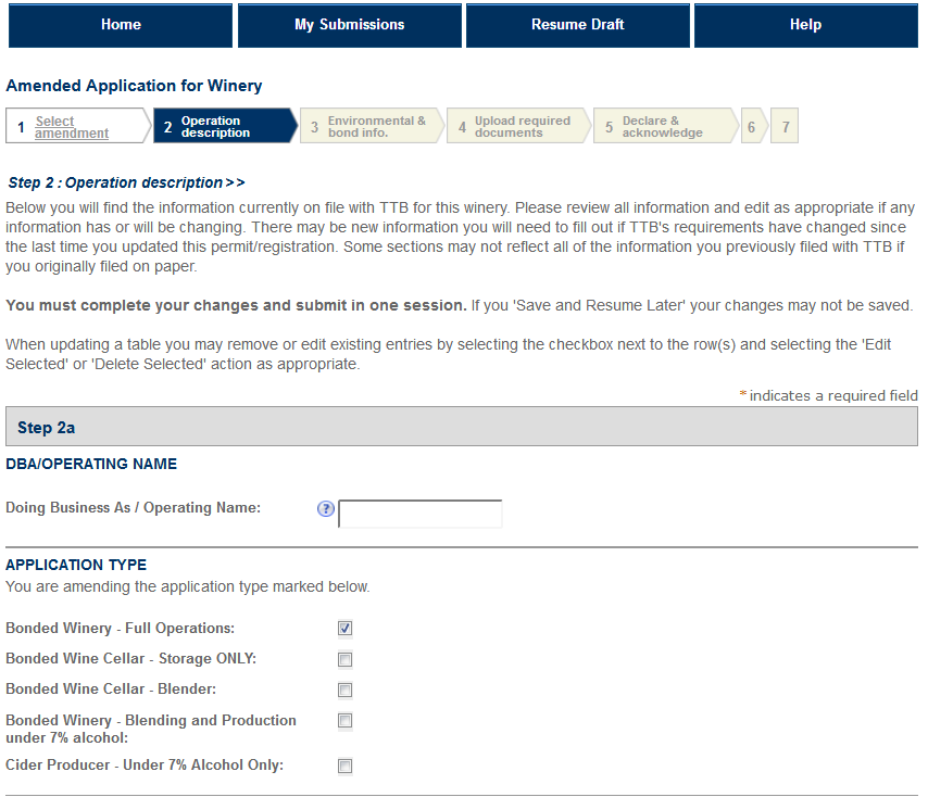 Permits Online screenshot 5: Step 2: Operation description