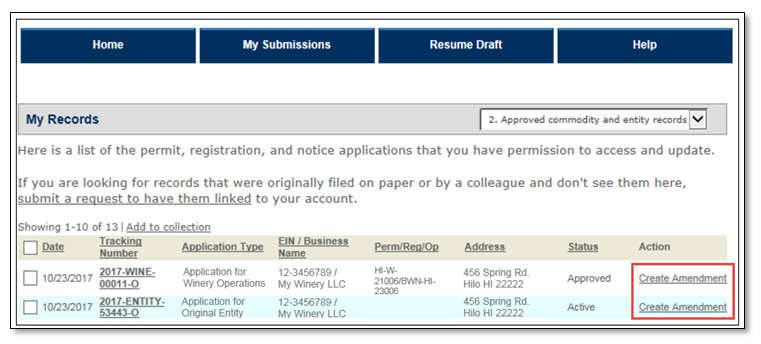 Permits Online screenshot 2: Learn more about choosing which records to amend .