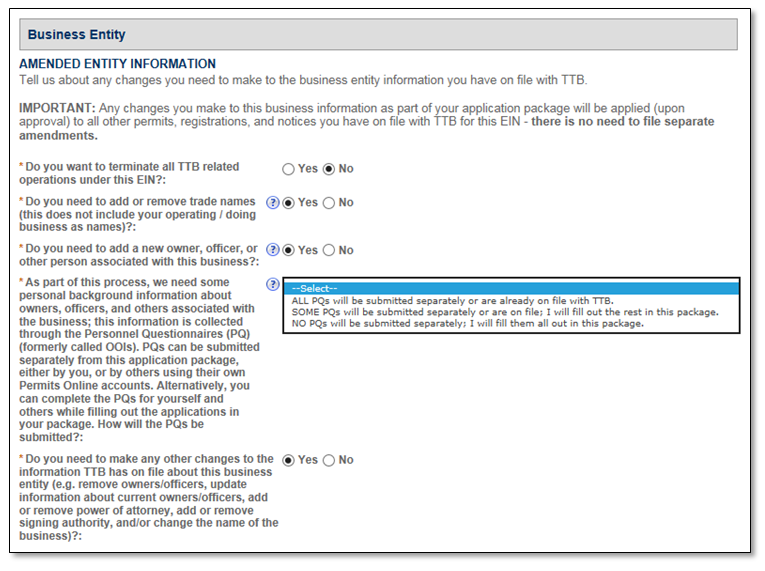 Permits Online screenshot 4: Any changes you make to the business entity information will automatically be applied (upon approval) to ALL permits,…