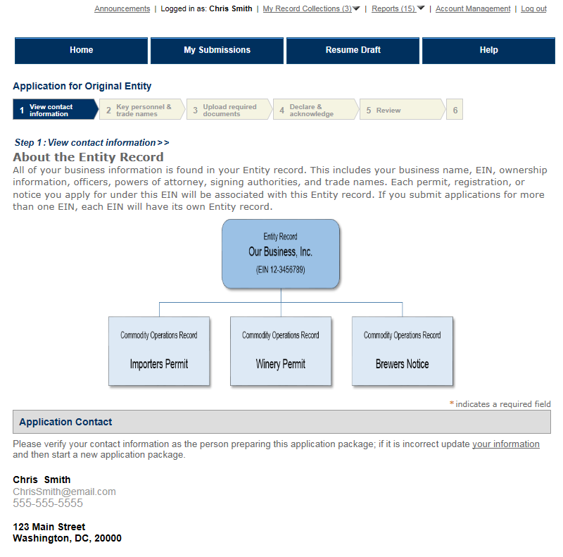 Permits Online screenshot 1: Step 1: View contact information