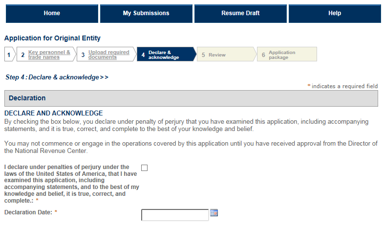 Permits Online screenshot 13: Step 4: Declare & Acknowledge