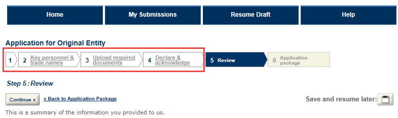 Permits Online screenshot 14: Review the answers you provided.