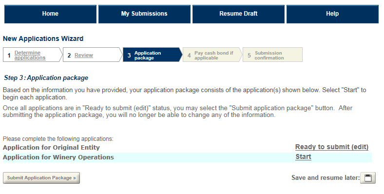 Permits Online screenshot 15: Step 6 will return you to the Application Package screen so you can complete other applications.