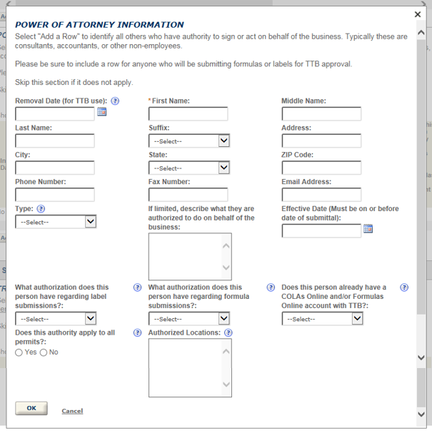 Permits Online screenshot 8: When you select "Add a row," this is the information you'll need to fill out for each person you log in the Power of…