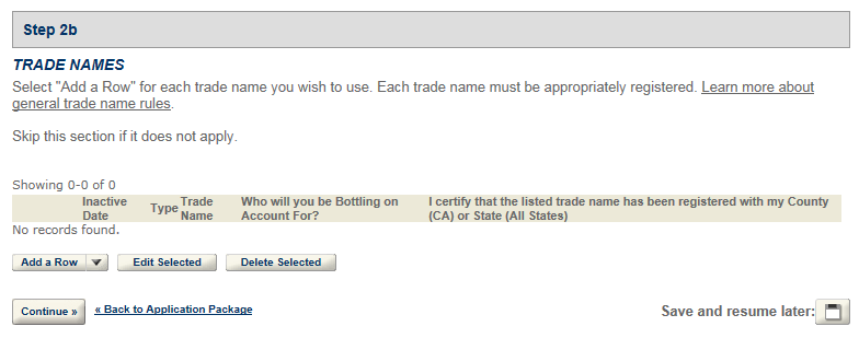 Permits Online screenshot 9: Trade names apply to all locations under the EIN.