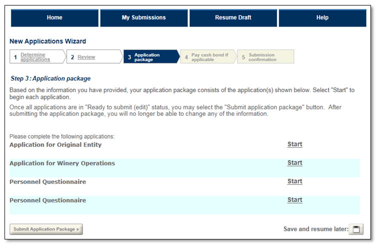 Permits Online screenshot 8: Application package with applications ready to start.