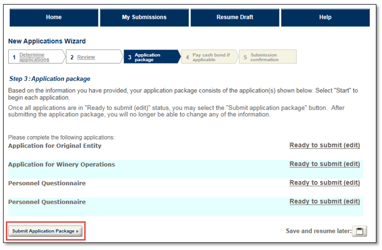 Permits Online screenshot 9: Application package ready to submit.