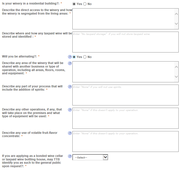 Permits Online screenshot 4: If you select "Yes" to the above questions, you will need to detail each occurrence in the textboxes provided.