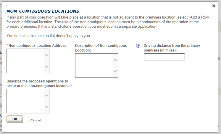 Permits Online screenshot 8: If your winery is in a residential building, you will need to answer additional questions.