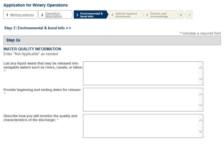 Permits Online screenshot 11: Step 3: Environmental & bond info.