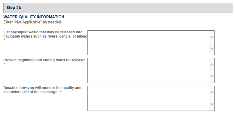 Permits Online screenshot 16: Step 3: Environmental & bond info.