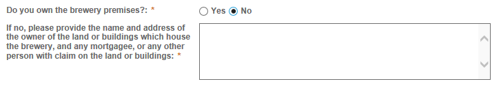 Permits Online screenshot 4: If you do not own the premises, you will be asked to provide details on who does.
