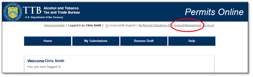 Permits Online screenshot 1: Select Account Management
