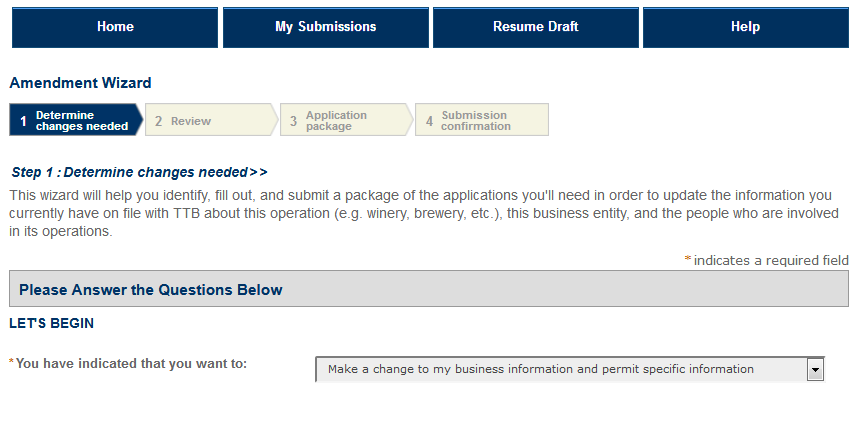 Permits Online screenshot 1: Step 1: Determine changes needed