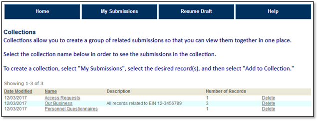 Permits Online screenshot 3: To view the records in a collection, select the collection from the list.