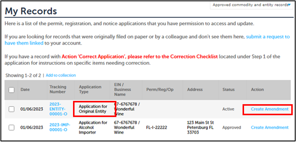 Permits Online screenshot 10: Locate the Entity Record to Update