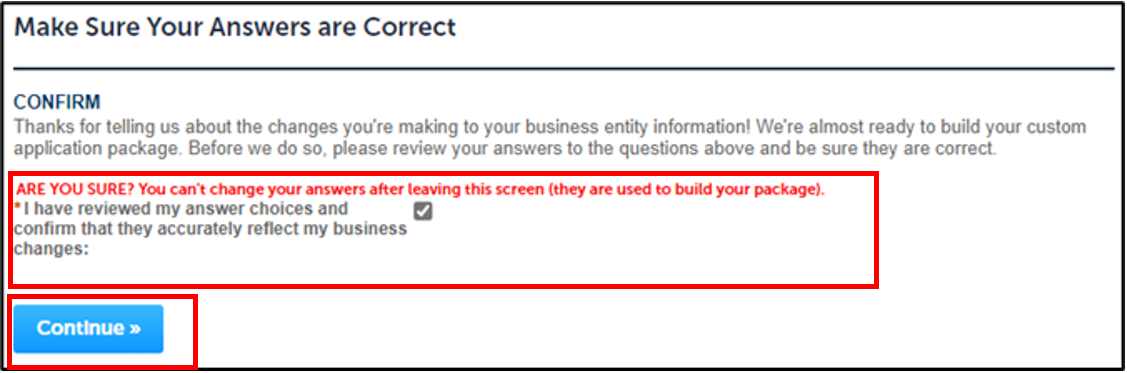 Permits Online screenshot 12: Confirm the Amendment Creation Answers