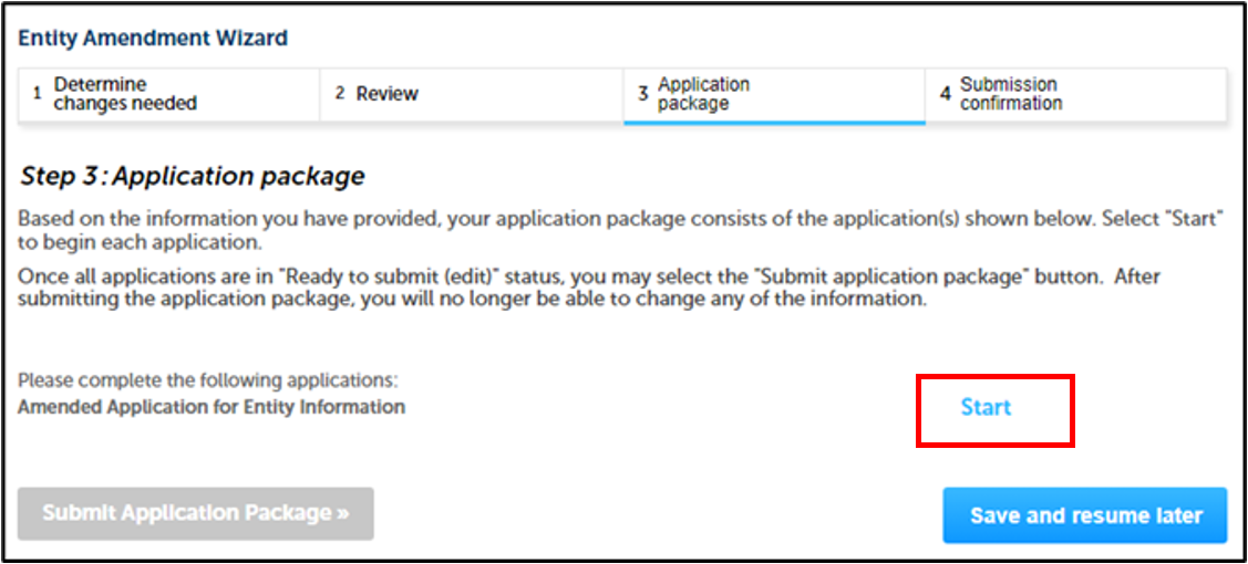 Permits Online screenshot 14: Start the Application Package