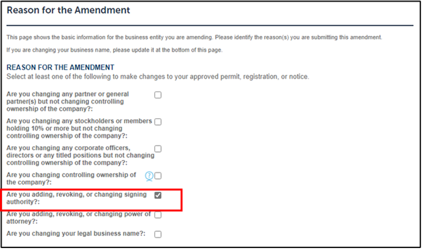 Permits Online screenshot 16: Complete Reasons for the Amendment