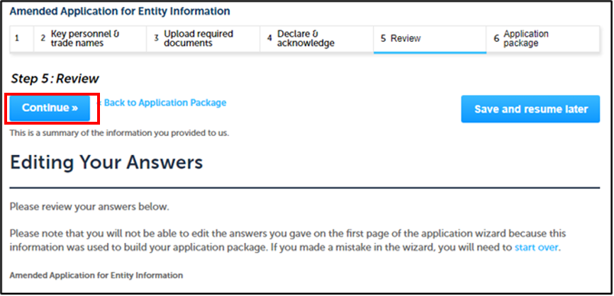 Permits Online screenshot 23: Review All Changes in the Amendment Package