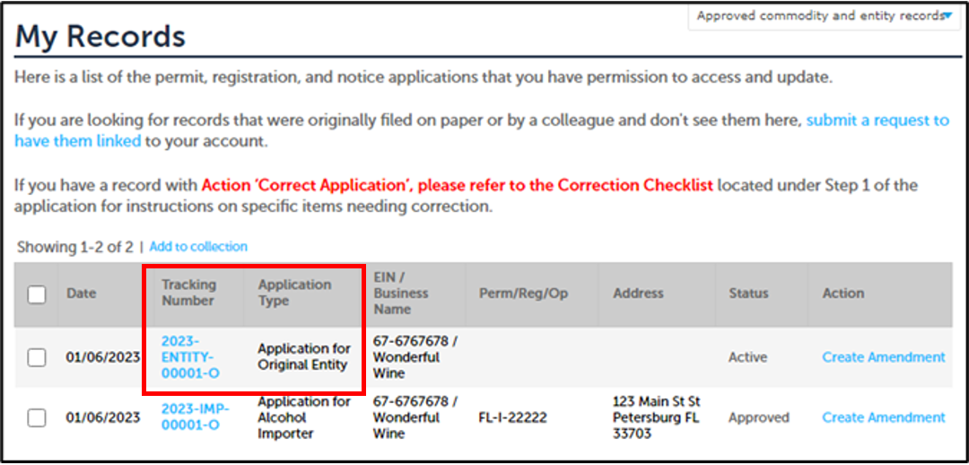 Permits Online screenshot 3: Locate the Entity Record to Review