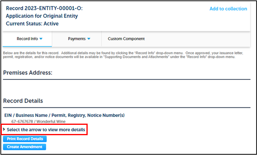 Permits Online screenshot 4: Verify Key Contact for the Entity Selected