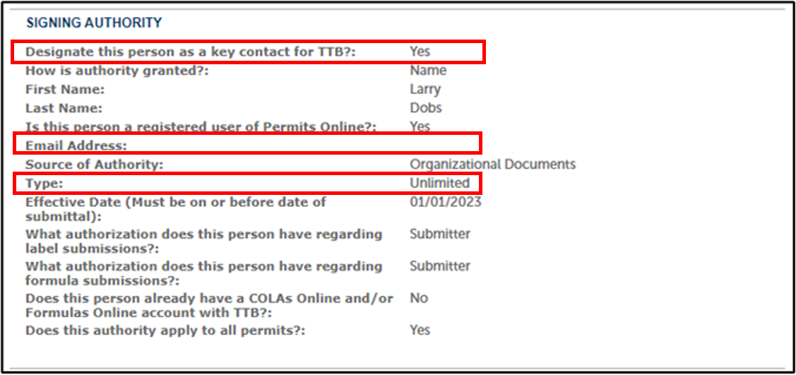 Permits Online screenshot 6: Review Key Contact Information