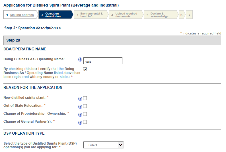 Permits Online screenshot 1: Step 2: Operation description