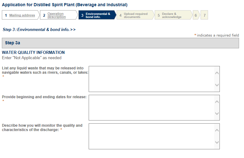 Permits Online screenshot 10: Step 3: Environmental & bond info.