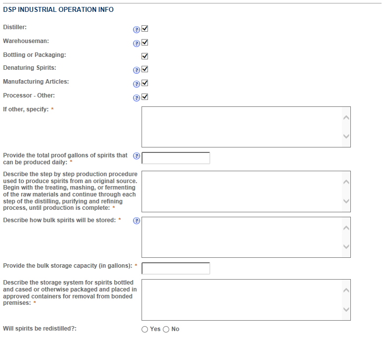 Permits Online screenshot 3: Based on which type of DSP beverage operation you select, different questions will appear.