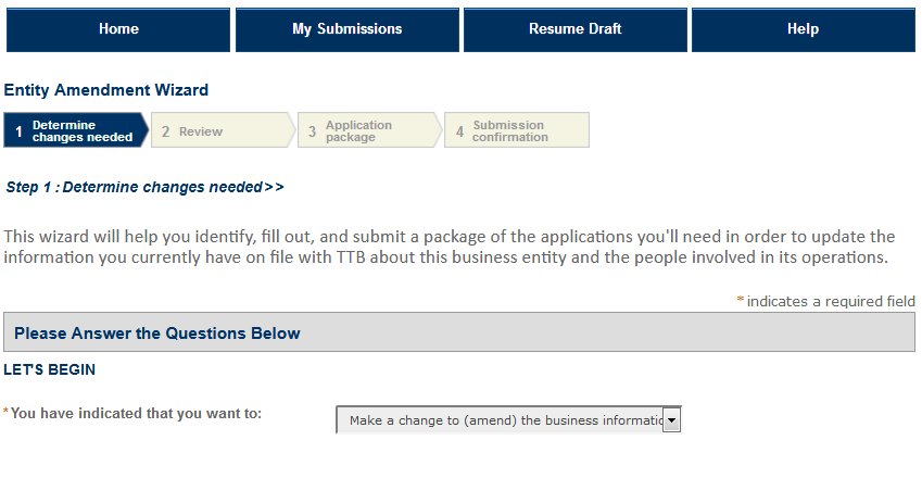 Permits Online screenshot 1: Step 1: Determine changes needed