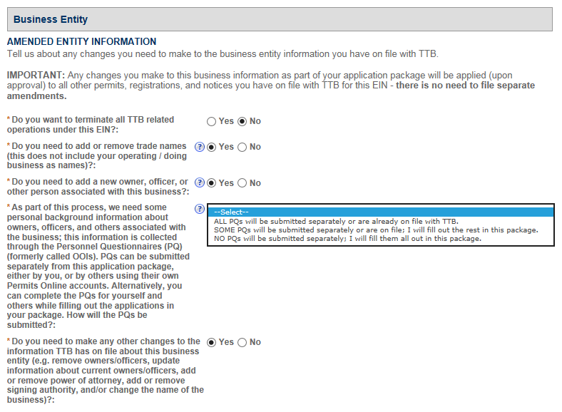 Permits Online screenshot 2: Step 1: Determine changes needed
