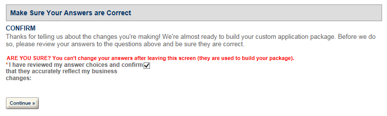Permits Online screenshot 3: Ensure your answers are correct: Before you continue, review the answers you gave in the previous section.