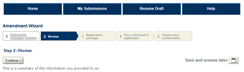Permits Online screenshot 4: Review the answers you provided ; however, since you can't go back and edit your answers at this point, you will need to…
