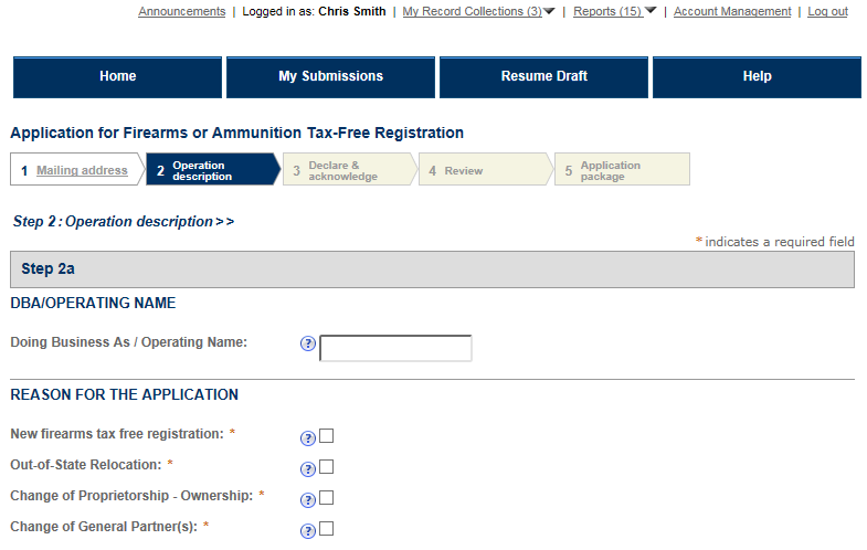 Permits Online screenshot 1: Step 2: Operation description
