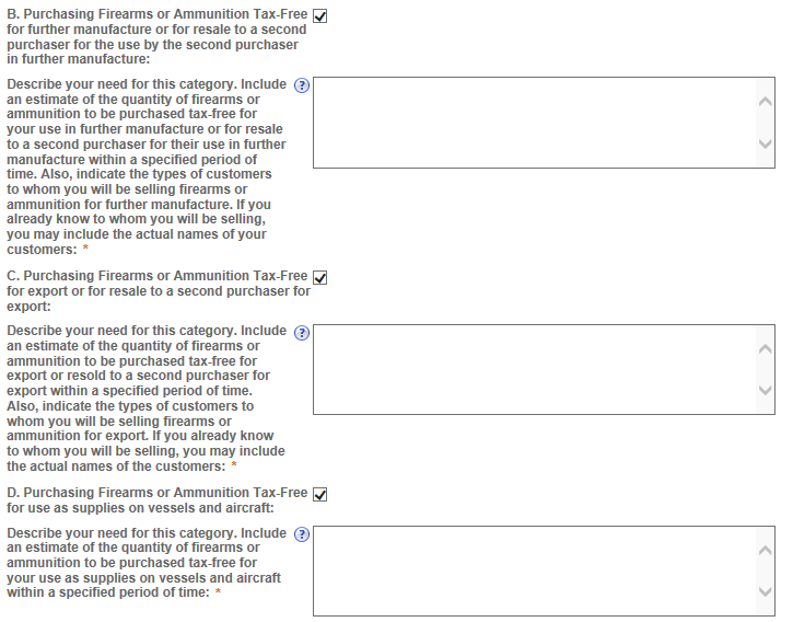 Permits Online screenshot 3: Based on the tax-free operation you select, you will have to answer an additional question about your operation.