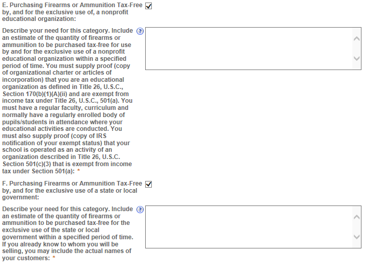 Permits Online screenshot 4: Based on the tax-free operation you select, you will have to answer an additional question about your operation.