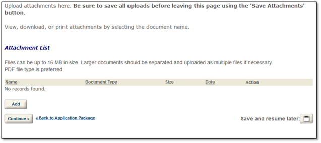 Permits Online screenshot 2: The place where you upload the documents appears below your required document checklist in the "Attachment List" section.