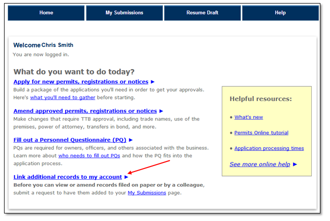 Permits Online screenshot 1: You must submit a separate request for each EIN whose records you want to access.