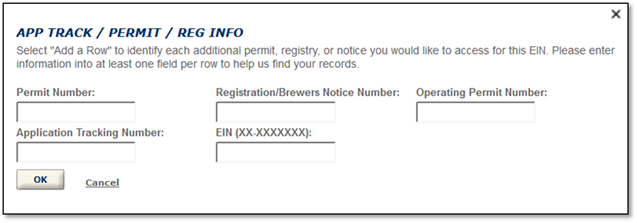 Permits Online screenshot 8: Enter information in at least one field per row to help us identify the correct records.