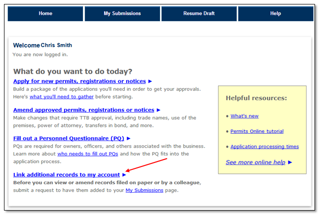 Permits Online screenshot 1: You must submit a separate request for each EIN whose records you want to access.