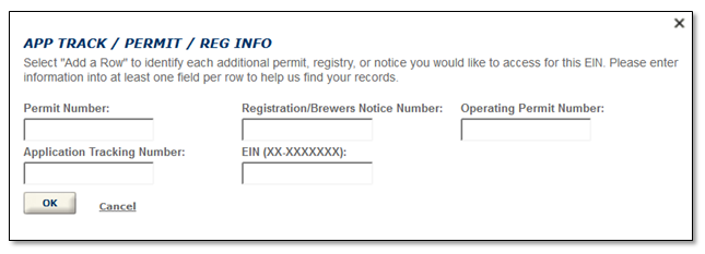 Permits Online screenshot 8: Enter information in at least one field per row to help us identify the correct records.