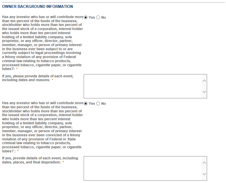 Permits Online screenshot 3: Step 2: Operation description