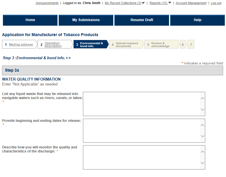 Permits Online screenshot 4: If you select "Yes" to the above questions, you will need to detail each occurrence in the textboxes provided.