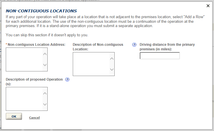 Permits Online screenshot 6: If you select "Yes" to the above questions, you will need to detail each occurrence in the textboxes provided.