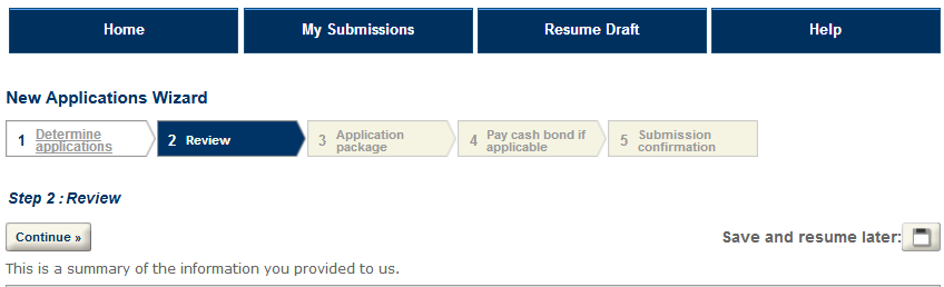Permits Online screenshot 9: In step 2 you'll again see the information you provided in step 1.