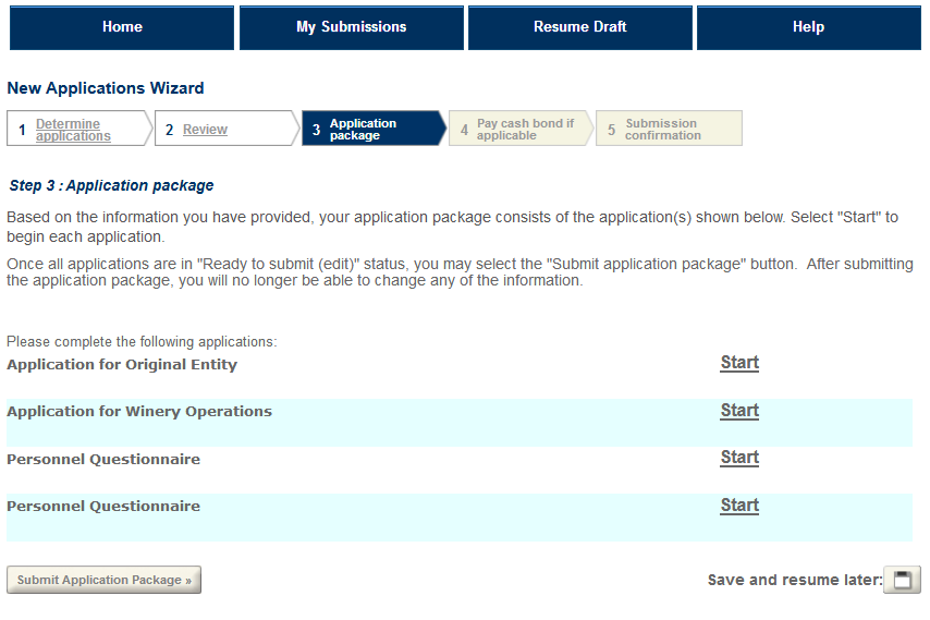 Permits Online screenshot 10: Your custom application package is presented in step 3 of the wizard.