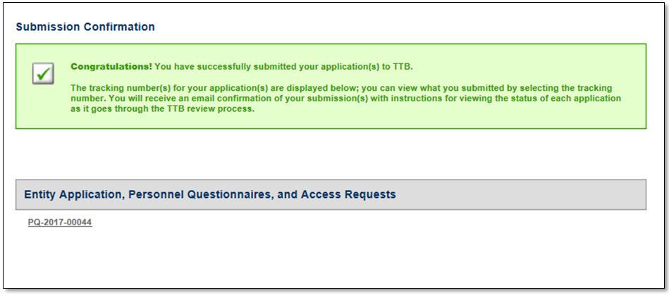 Permits Online screenshot 19: If you are submitting the PQ separately from an application package, Step 5 is a confirmation page with the PQ Tracking…